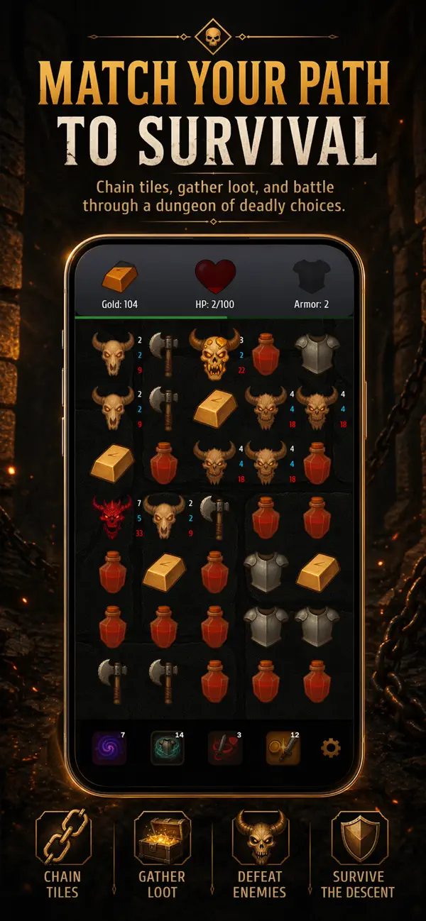 Chain Descent tactical puzzle battle screen