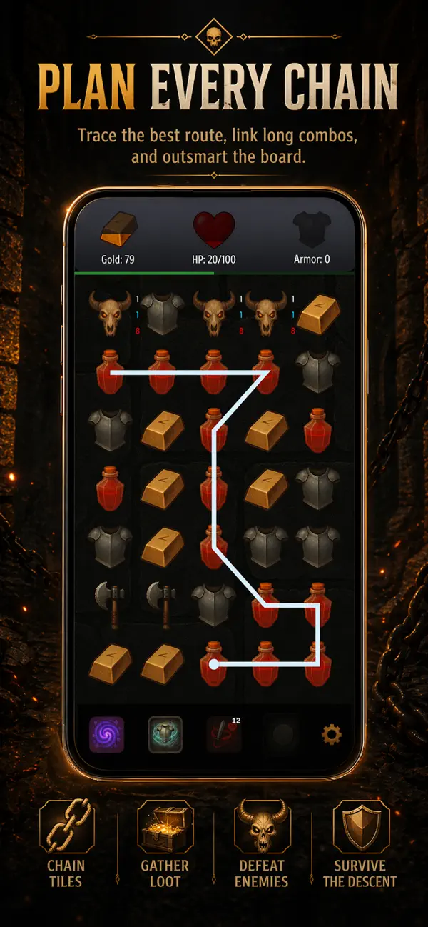 Chain Descent route-planning gameplay screen
