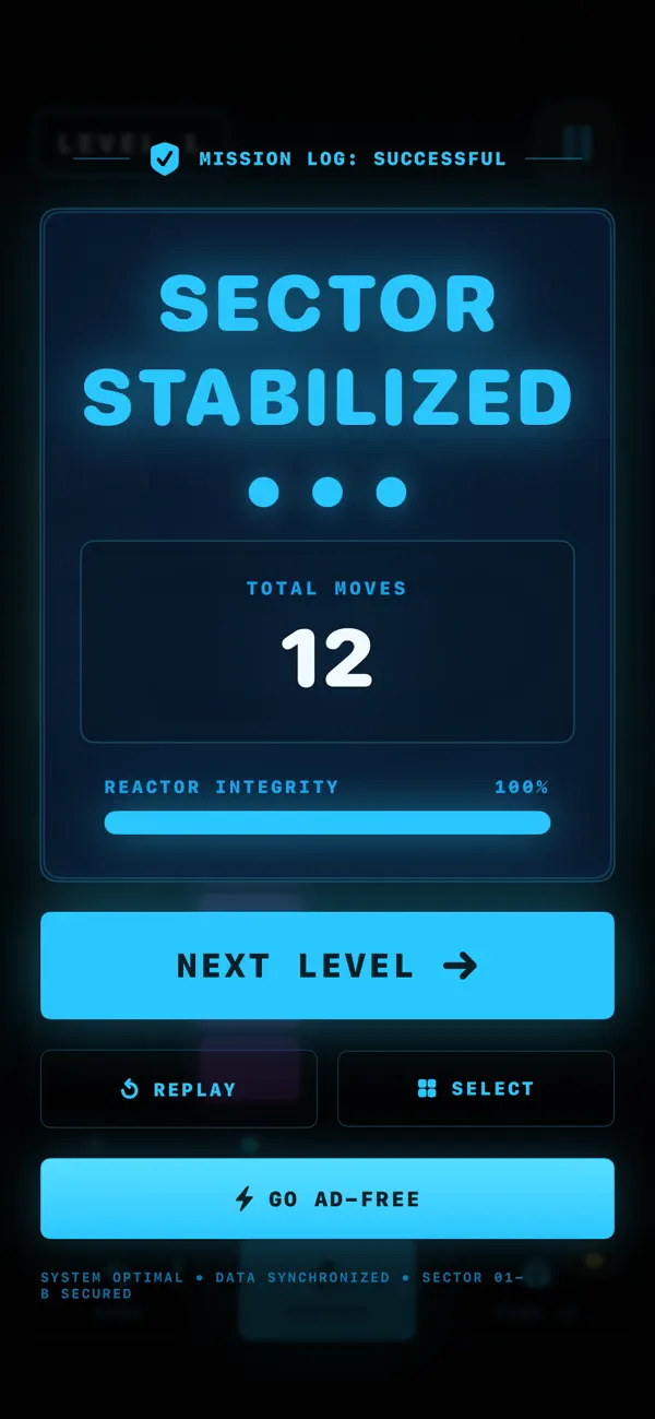 Neon Reactor level completion screen