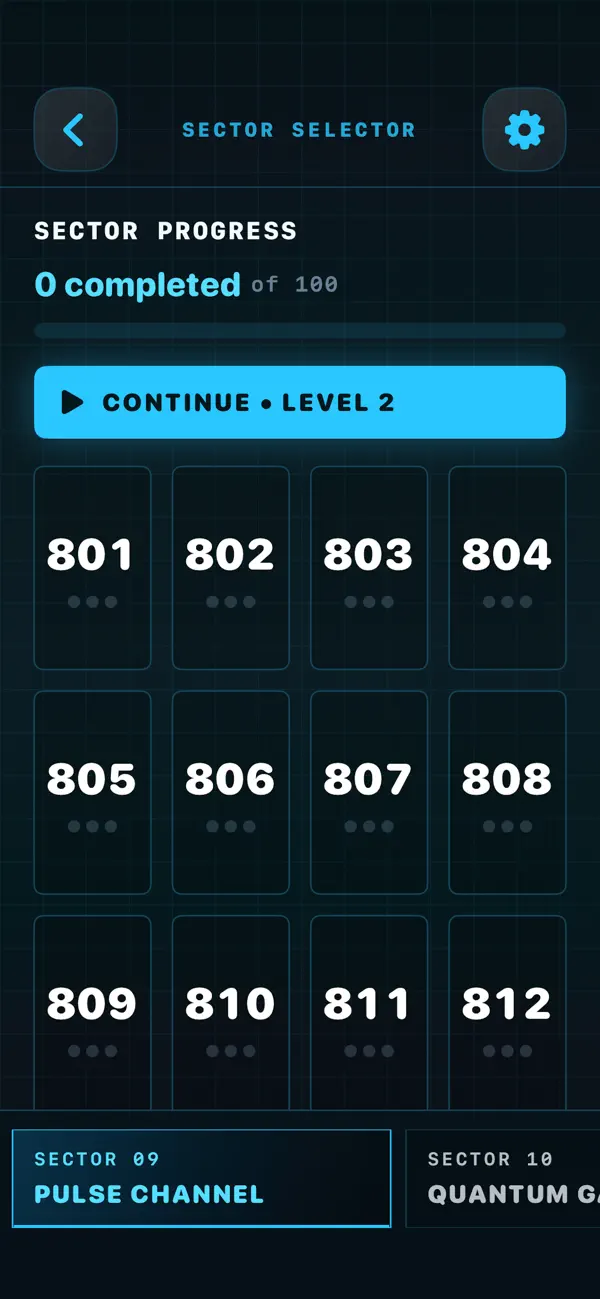 Neon Reactor sector selection screen