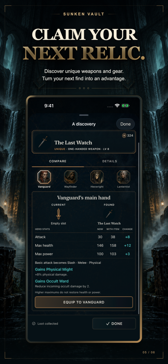 Sunken Vault unique loot comparison screen
