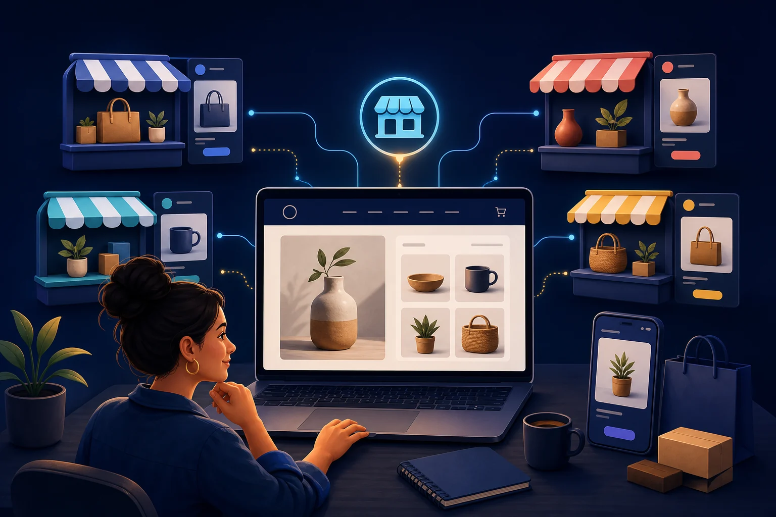 Marketplace seller coordinating several sales channels around an independent storefront