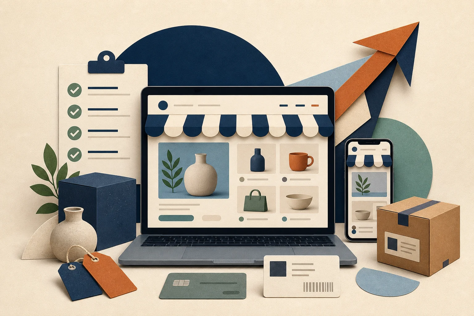 Online store launch planning illustration