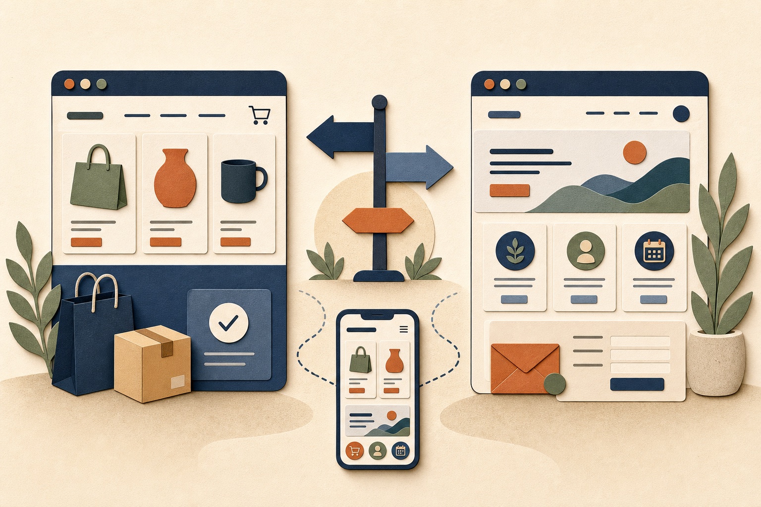 Comparison of an ecommerce storefront and a service-business website