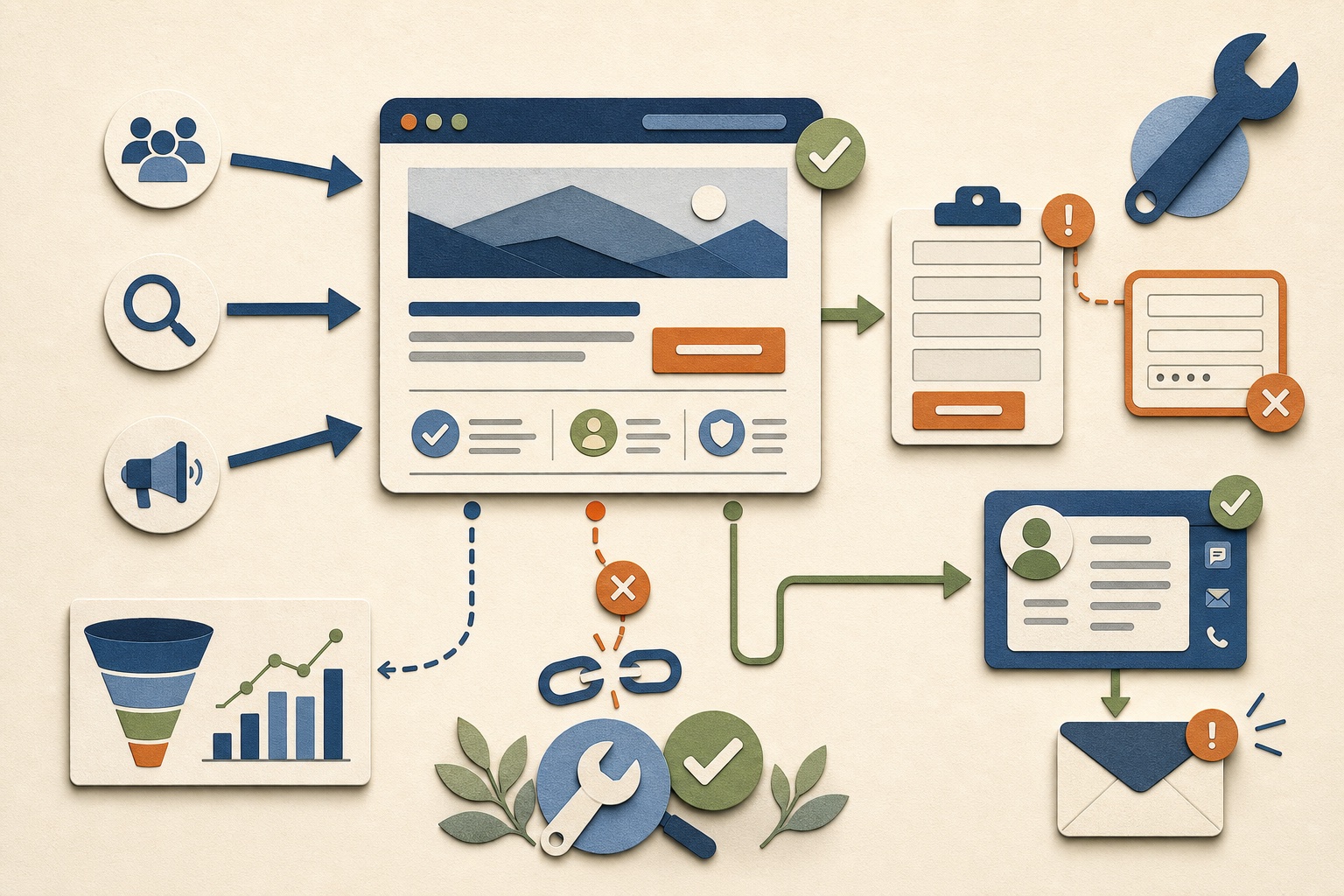 Website lead-generation diagnosis illustration